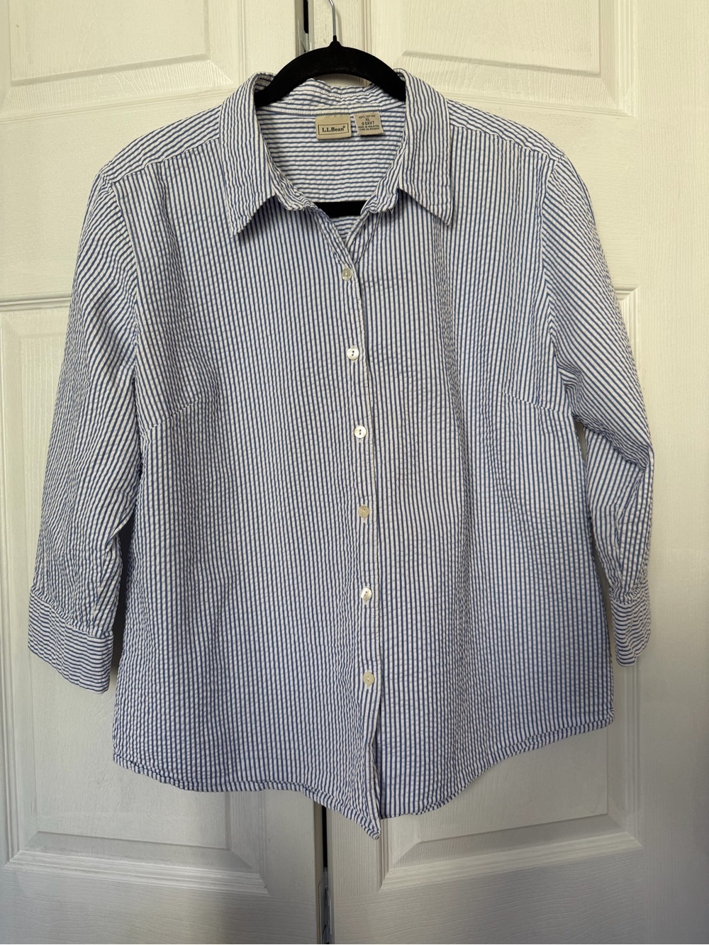 L.L. Bean Women’s Blue and White Striped Button-Down Shirt